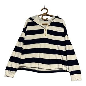 J. Crew | University Terry Henley Sweatshirt in Navy White Stripe Size M
